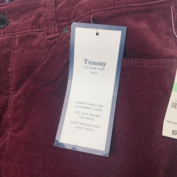 Charter Club Pant Bristol Tummy Slimming Skinny Leg Velvet Maroon Sz 8 MSRP $59 - Picture 3 of 11
